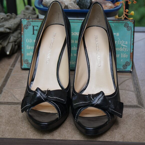 FRANCO SARTO BLACK OPEN TOE PUMP HEEL SZ 7.5 LEATHER - Picture 2 of 15